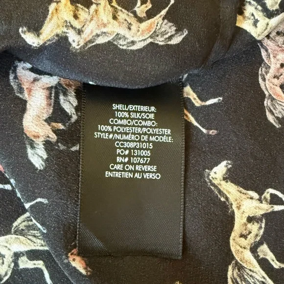 NWT Alice + Olivia Horse-Print Willa Placket Top With Piping in Rodeo Black Sz.M - Picture 14 of 16